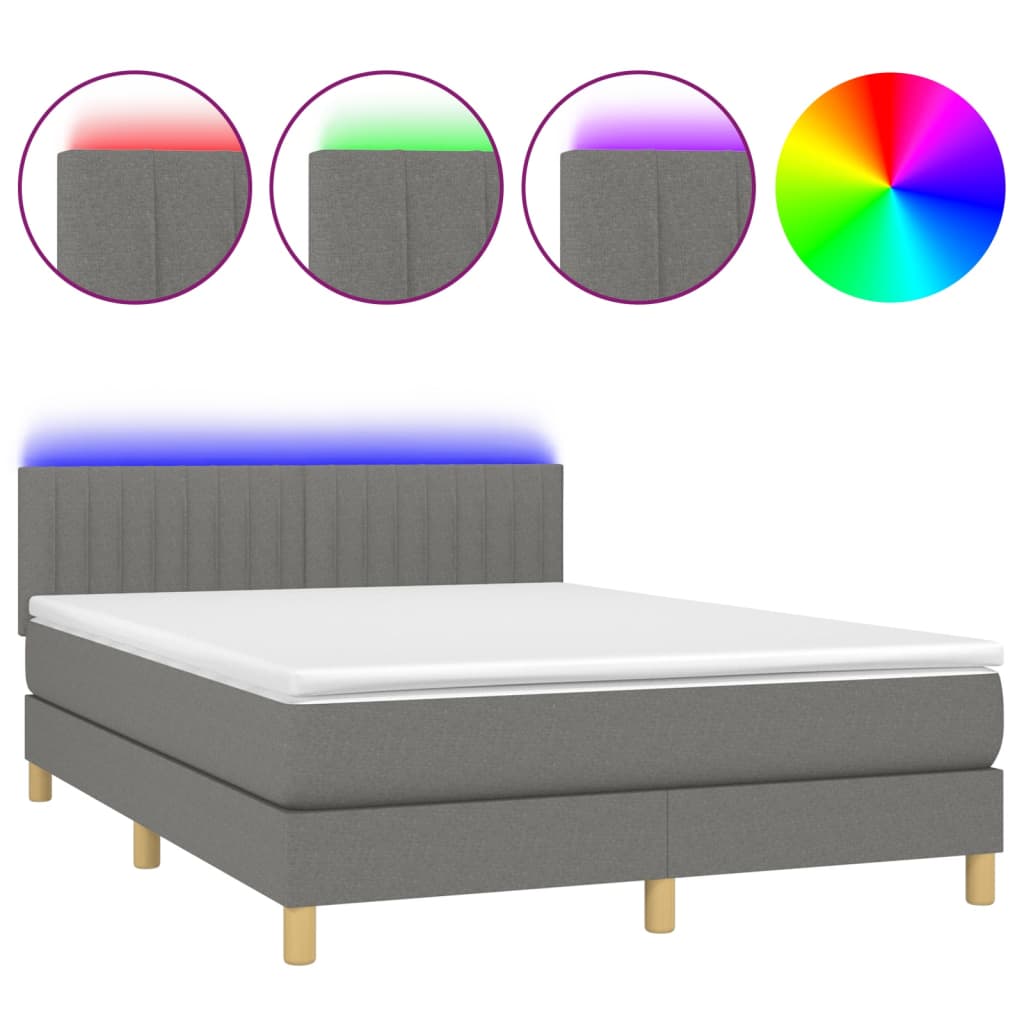 Boxspring met matras en LED stof donkergrijs 140x200 cm is nu te koop bij PeponiXL, paradijselijk wonen!