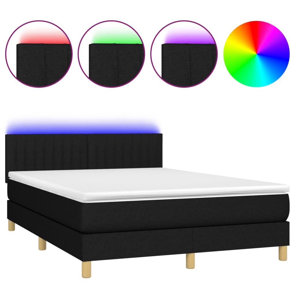 Boxspring met matras en LED stof zwart 140x200 cm is nu te koop bij PeponiXL, paradijselijk wonen!