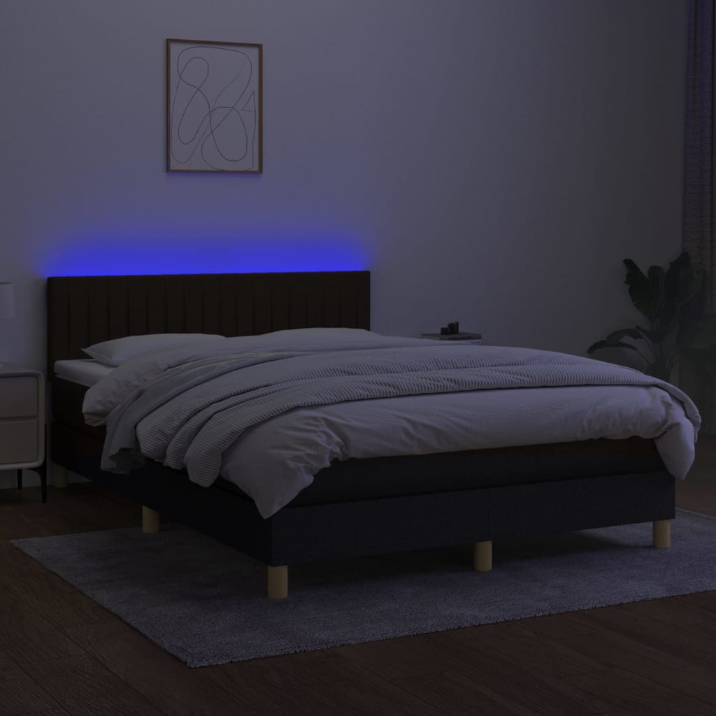 Boxspring met matras en LED stof zwart 140x200 cm is nu te koop bij PeponiXL, paradijselijk wonen!