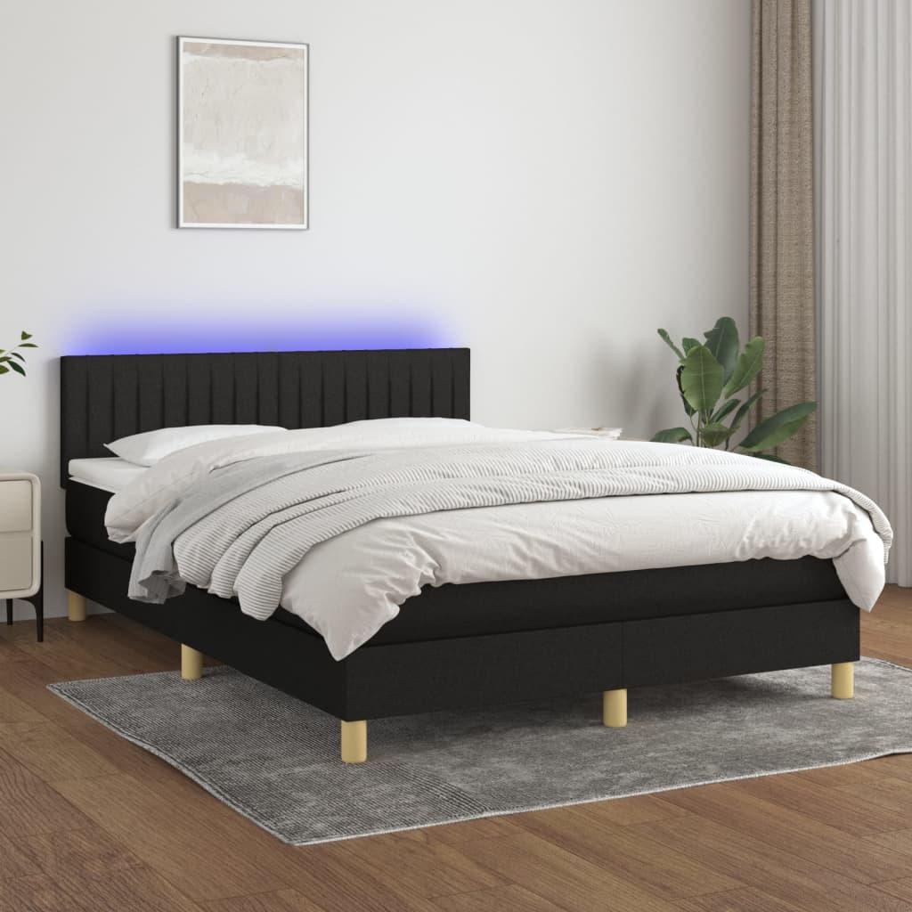 Boxspring met matras en LED stof zwart 140x200 cm is nu te koop bij PeponiXL, paradijselijk wonen!