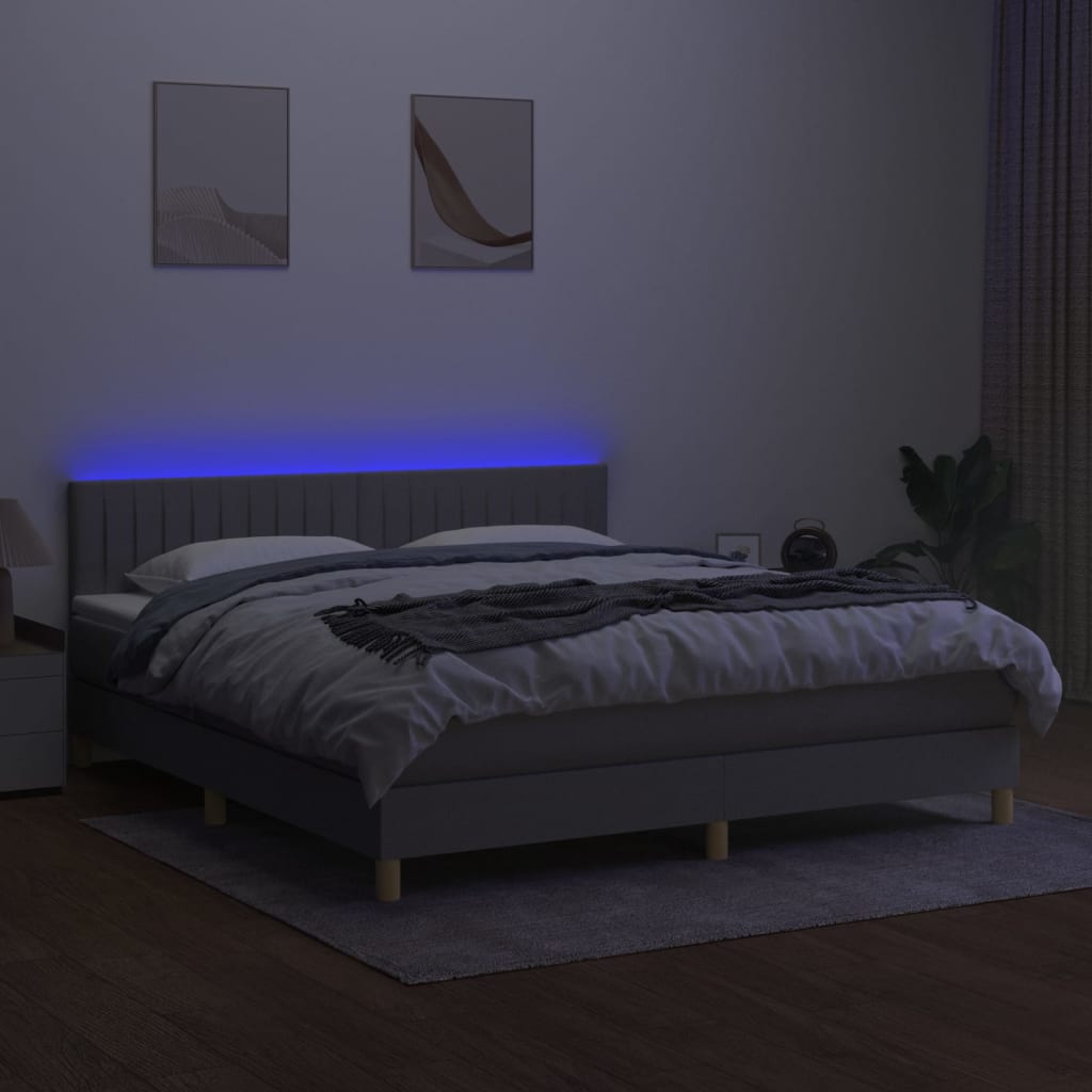 Boxspring met matras en LED stof lichtgrijs 160x200 cm is nu te koop bij PeponiXL, paradijselijk wonen!