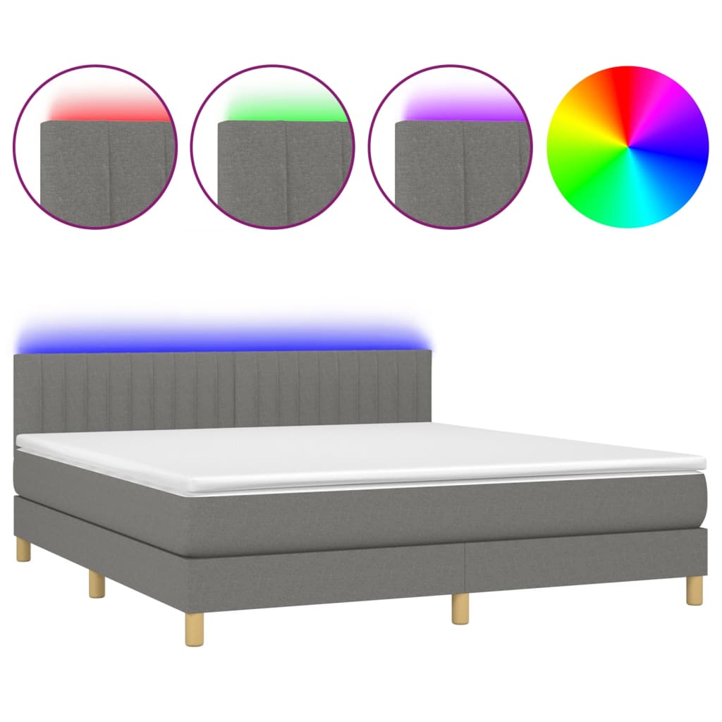 Boxspring met matras en LED stof donkergrijs 160x200 cm is nu te koop bij PeponiXL, paradijselijk wonen!