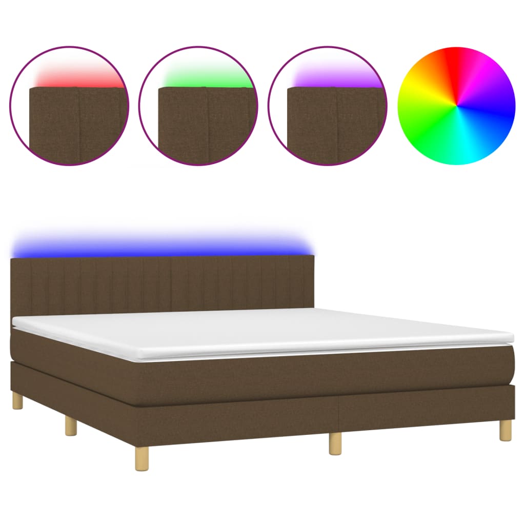 Boxspring met matras en LED stof donkerbruin 160x200 cm is nu te koop bij PeponiXL, paradijselijk wonen!