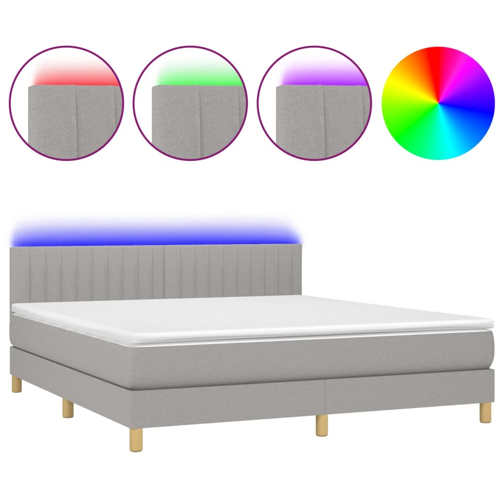 Boxspring met matras en LED stof lichtgrijs 180x200 cm is nu te koop bij PeponiXL, paradijselijk wonen!