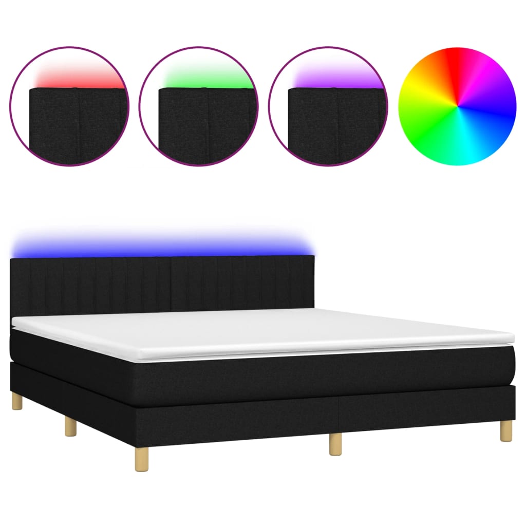 Boxspring met matras en LED stof zwart 180x200 cm is nu te koop bij PeponiXL, paradijselijk wonen!