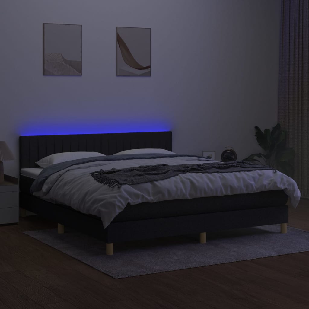 Boxspring met matras en LED stof zwart 180x200 cm is nu te koop bij PeponiXL, paradijselijk wonen!