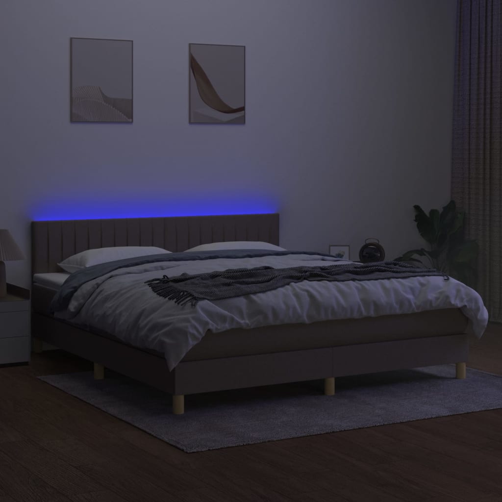 Boxspring met matras en LED stof taupe 180x200 cm is nu te koop bij PeponiXL, paradijselijk wonen!
