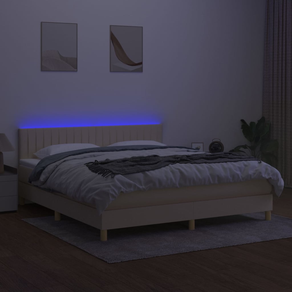 Boxspring met matras en LED stof crèmekleurig 180x200 cm is nu te koop bij PeponiXL, paradijselijk wonen!