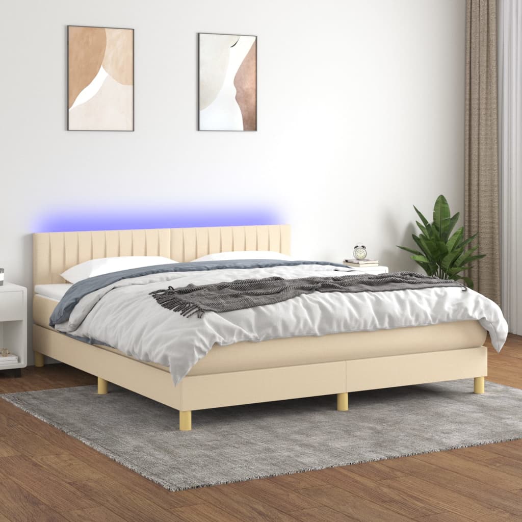 Boxspring met matras en LED stof crèmekleurig 180x200 cm is nu te koop bij PeponiXL, paradijselijk wonen!