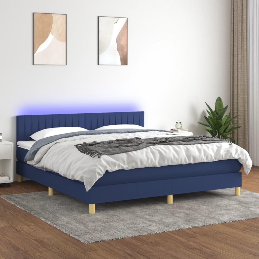 Boxspring met matras en LED stof blauw 180x200 cm is nu te koop bij PeponiXL, paradijselijk wonen!