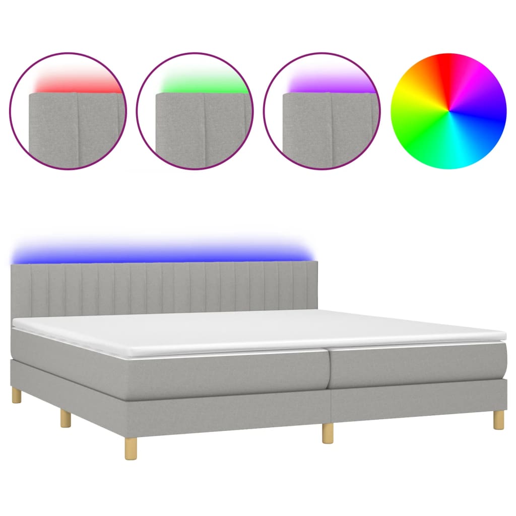 Boxspring met matras en LED stof lichtgrijs 200x200 cm is nu te koop bij PeponiXL, paradijselijk wonen!