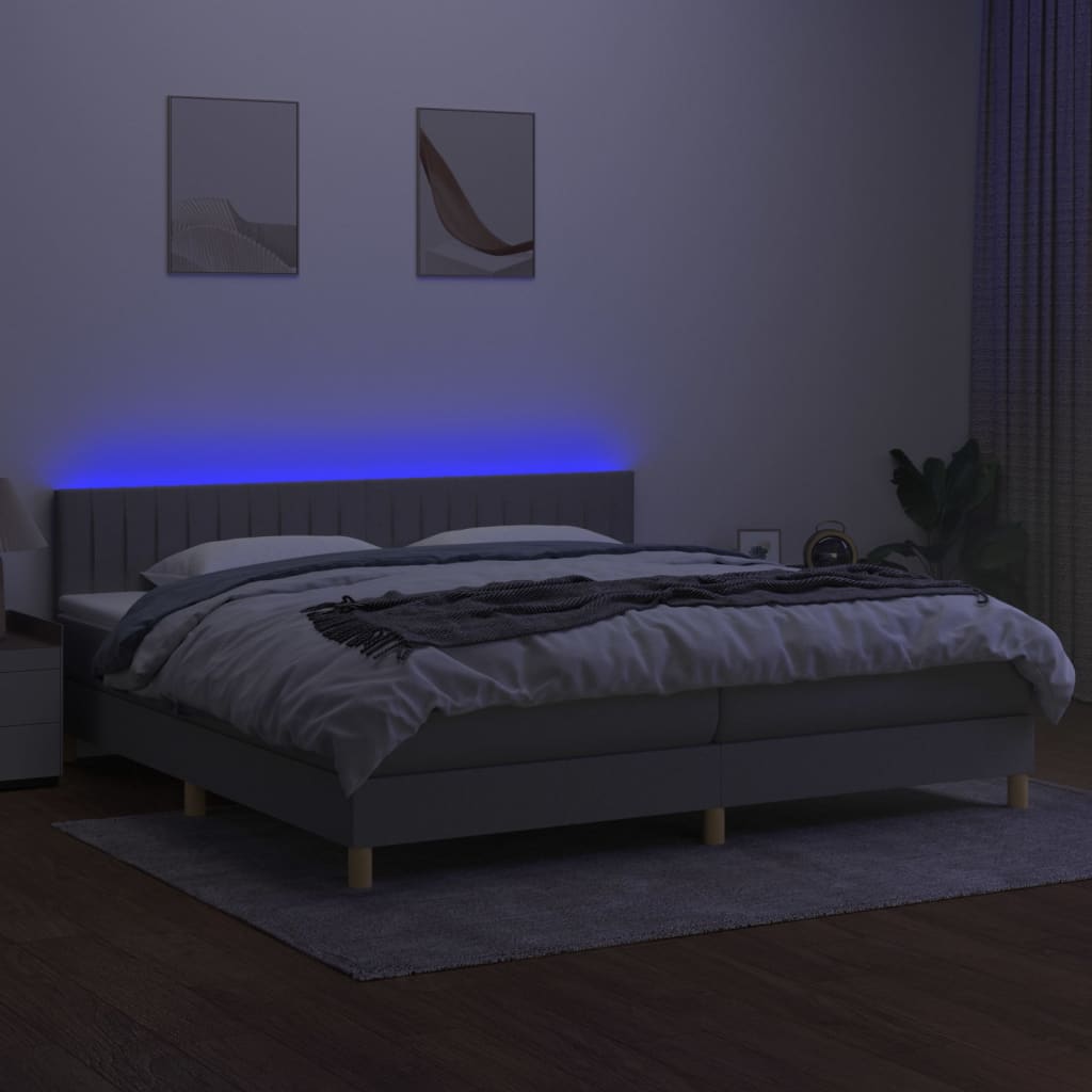 Boxspring met matras en LED stof lichtgrijs 200x200 cm is nu te koop bij PeponiXL, paradijselijk wonen!