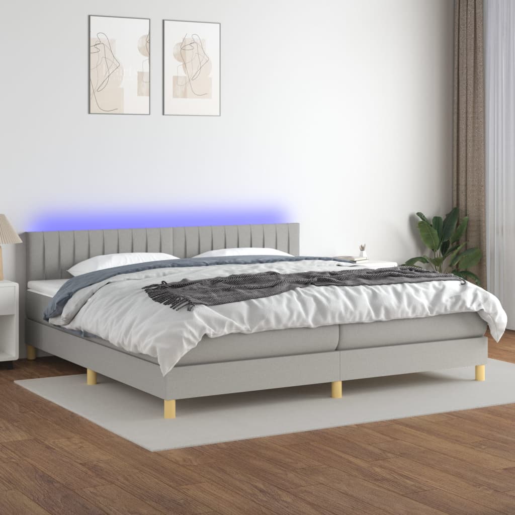Boxspring met matras en LED stof lichtgrijs 200x200 cm is nu te koop bij PeponiXL, paradijselijk wonen!
