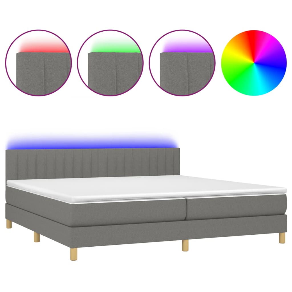 Boxspring met matras en LED stof donkergrijs 200x200 cm is nu te koop bij PeponiXL, paradijselijk wonen!