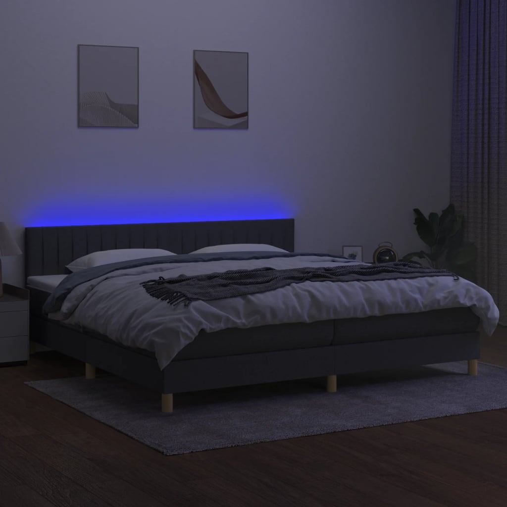 Boxspring met matras en LED stof donkergrijs 200x200 cm is nu te koop bij PeponiXL, paradijselijk wonen!