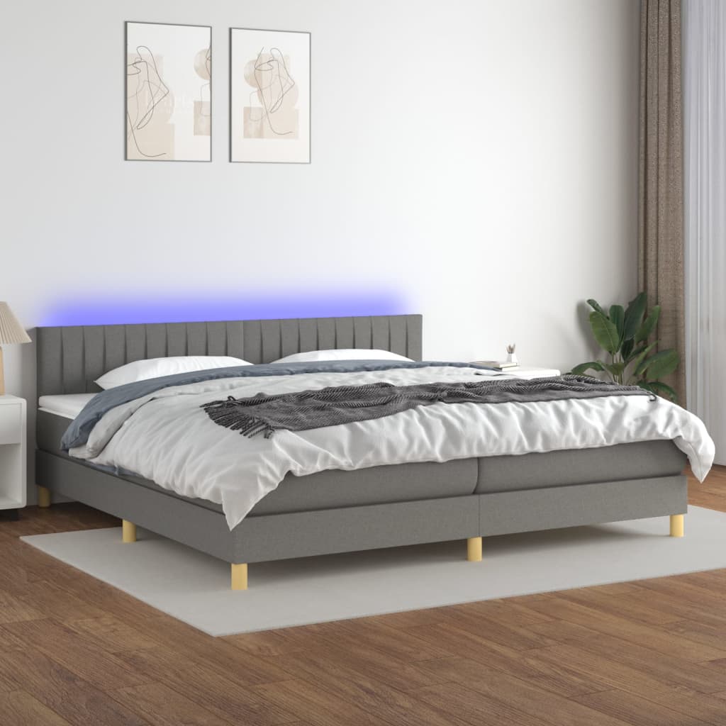 Boxspring met matras en LED stof donkergrijs 200x200 cm is nu te koop bij PeponiXL, paradijselijk wonen!