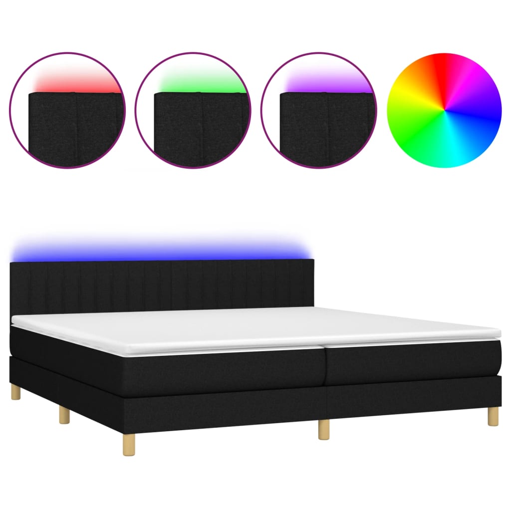 Boxspring met matras en LED stof zwart 200x200 cm is nu te koop bij PeponiXL, paradijselijk wonen!