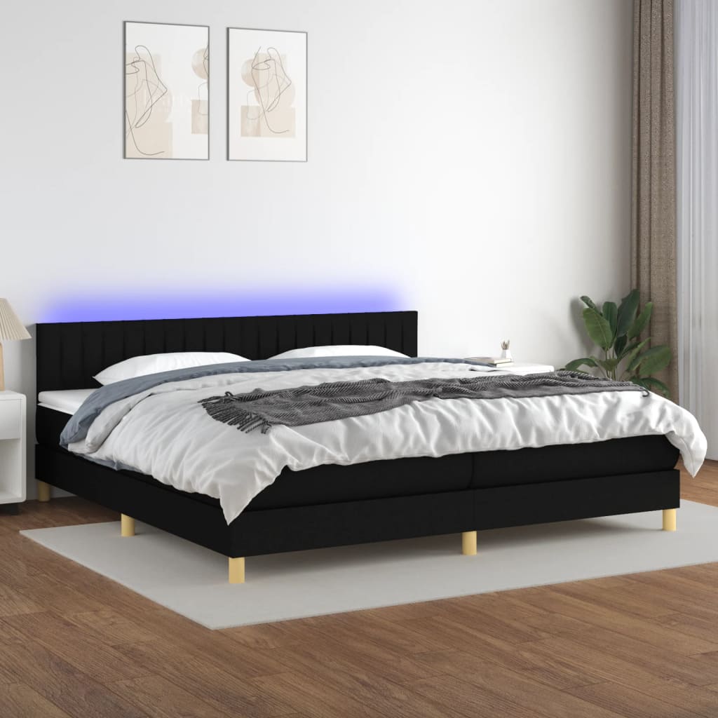 Boxspring met matras en LED stof zwart 200x200 cm is nu te koop bij PeponiXL, paradijselijk wonen!