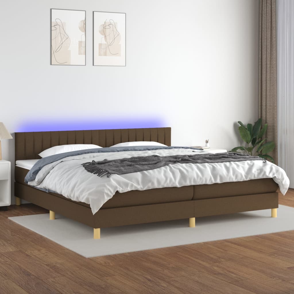 Boxspring met matras en LED stof donkerbruin 200x200 cm is nu te koop bij PeponiXL, paradijselijk wonen!