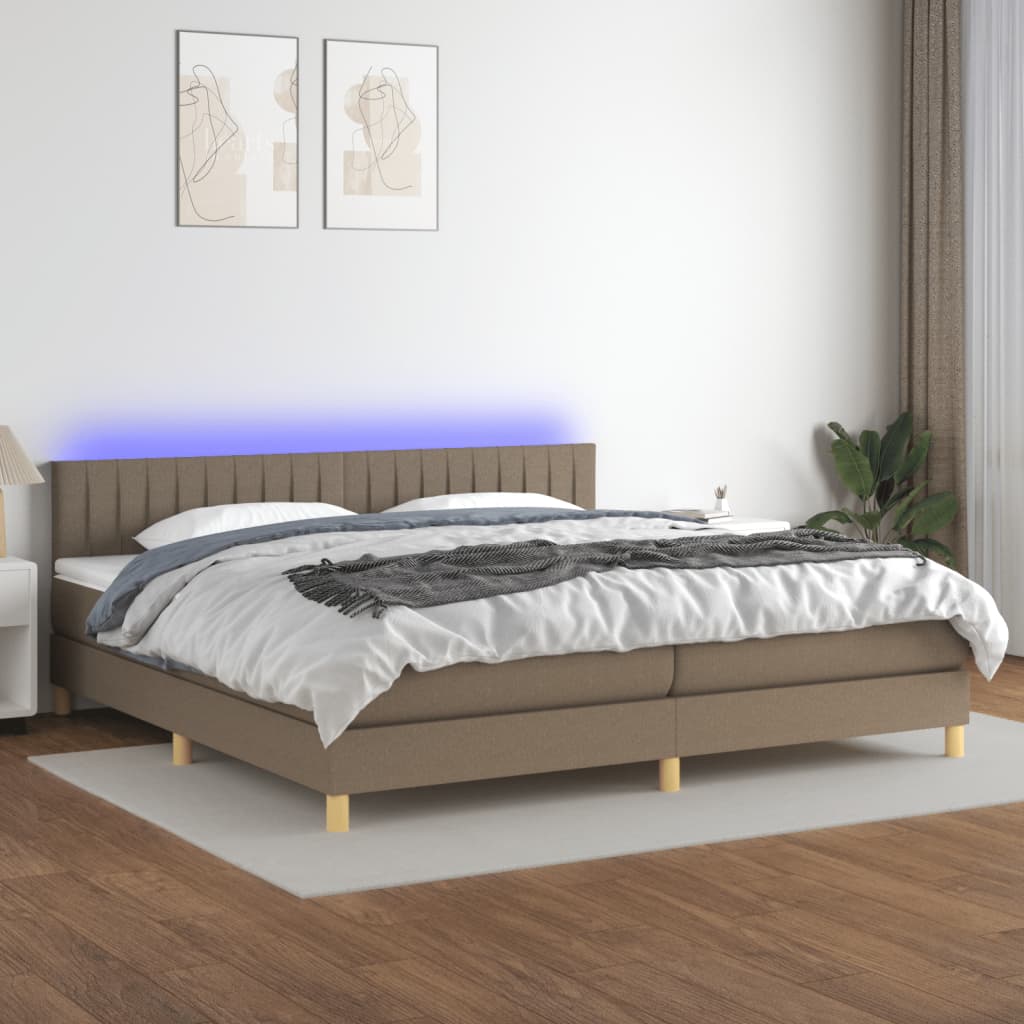 Boxspring met matras en LED stof taupe 200x200 cm is nu te koop bij PeponiXL, paradijselijk wonen!
