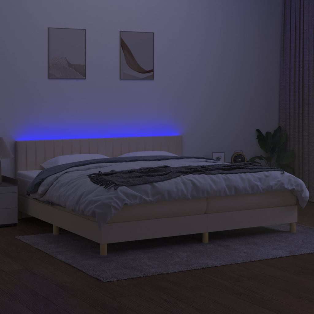 Boxspring met matras en LED stof crèmekleurig 200x200 cm is nu te koop bij PeponiXL, paradijselijk wonen!