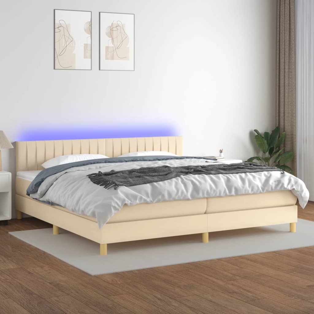 Boxspring met matras en LED stof crèmekleurig 200x200 cm is nu te koop bij PeponiXL, paradijselijk wonen!