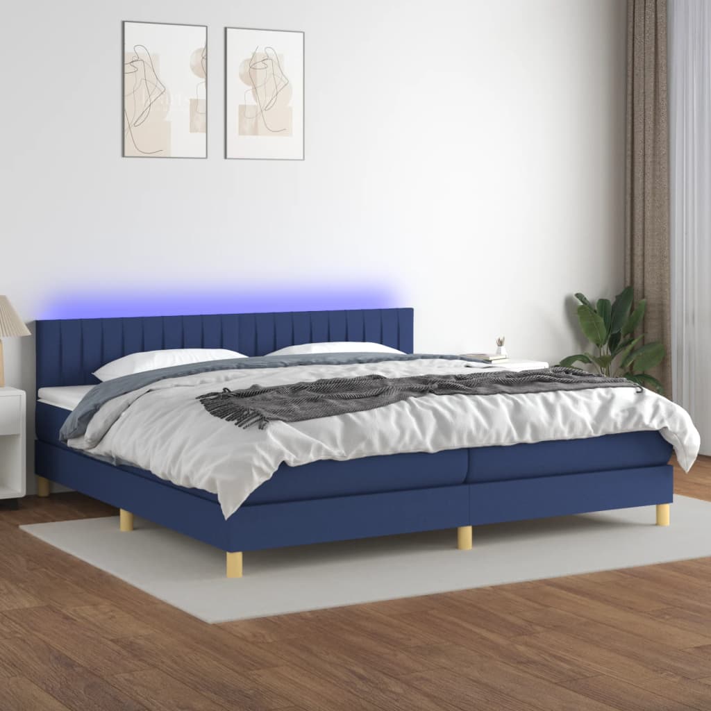 Boxspring met matras en LED stof blauw 200x200 cm is nu te koop bij PeponiXL, paradijselijk wonen!