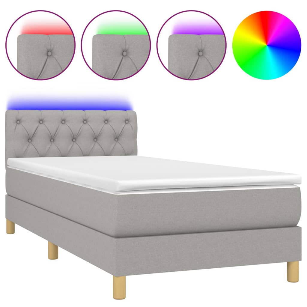 Boxspring met matras en LED stof lichtgrijs 80x200 cm is nu te koop bij PeponiXL, paradijselijk wonen!