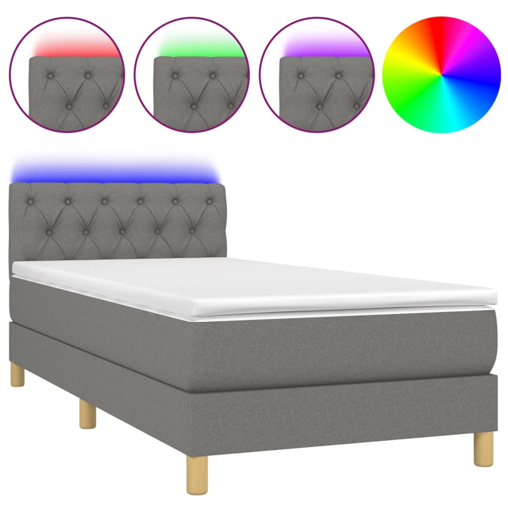 Boxspring met matras en LED stof donkergrijs 80x200 cm is nu te koop bij PeponiXL, paradijselijk wonen!