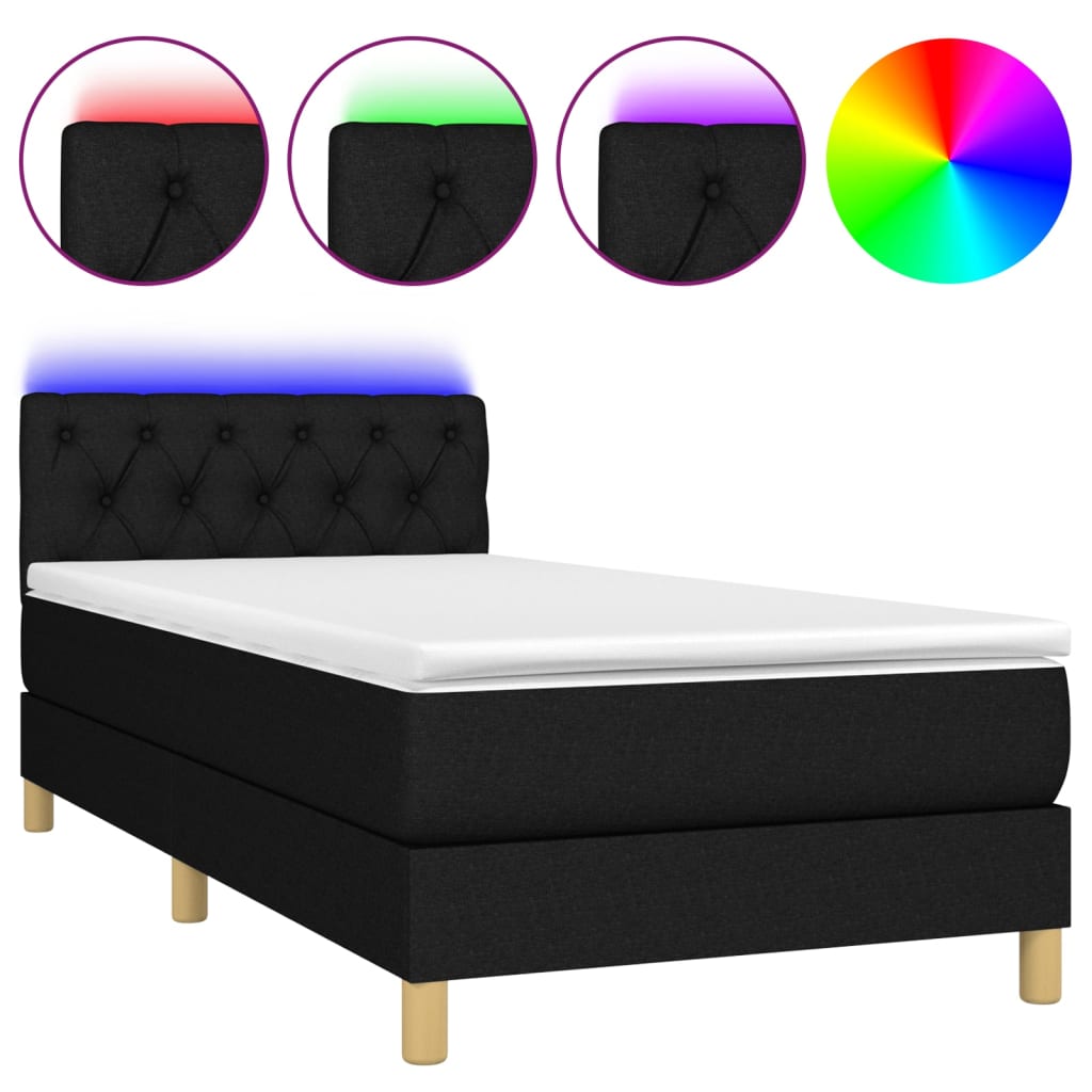 Boxspring met matras en LED stof zwart 80x200 cm is nu te koop bij PeponiXL, paradijselijk wonen!
