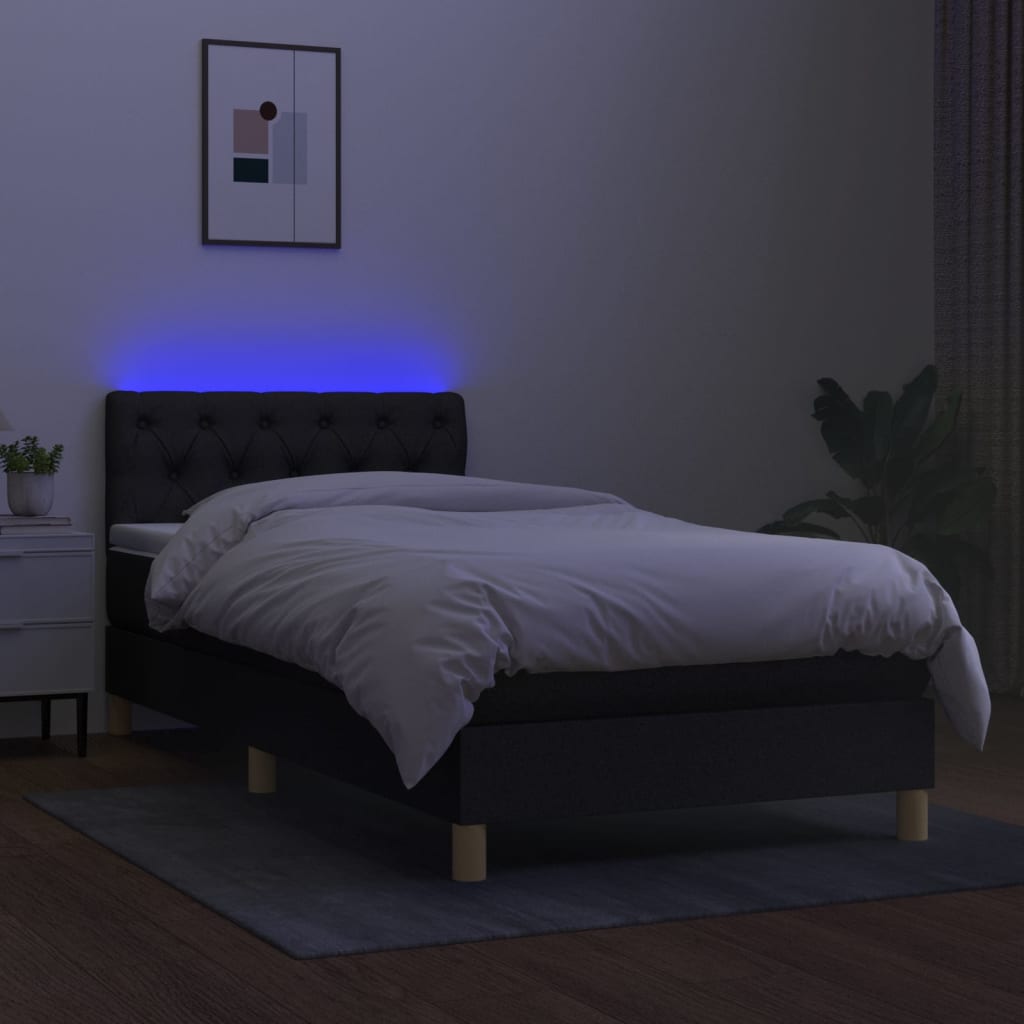 Boxspring met matras en LED stof zwart 80x200 cm is nu te koop bij PeponiXL, paradijselijk wonen!