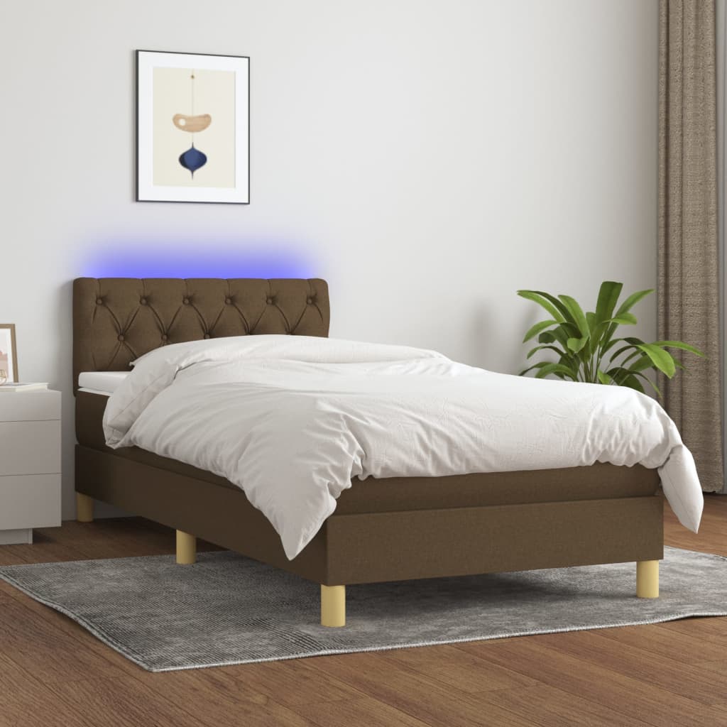Boxspring met matras en LED stof donkerbruin 80x200 cm is nu te koop bij PeponiXL, paradijselijk wonen!