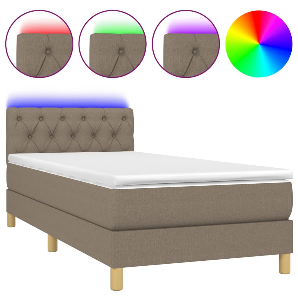 Boxspring met matras en LED stof taupe 80x200 cm is nu te koop bij PeponiXL, paradijselijk wonen!