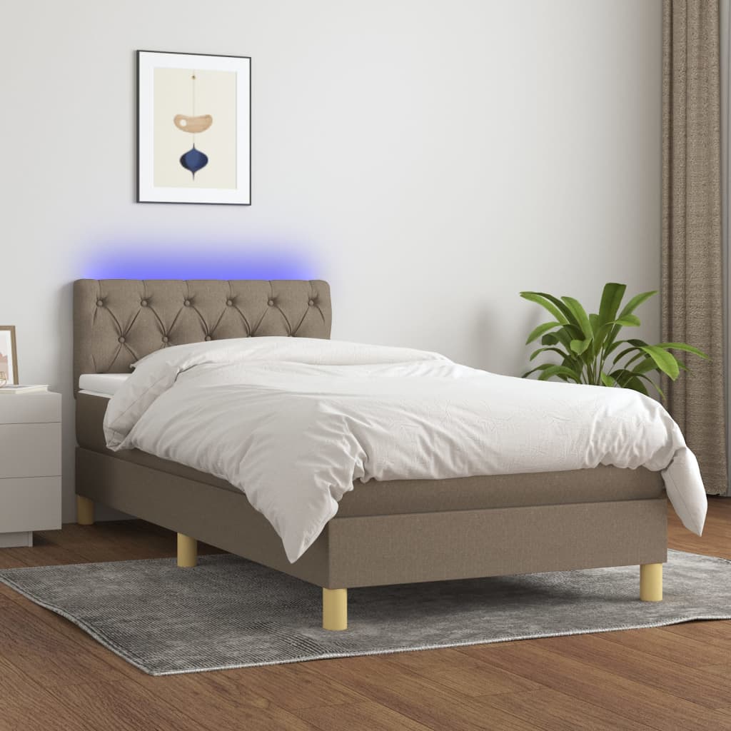 Boxspring met matras en LED stof taupe 80x200 cm is nu te koop bij PeponiXL, paradijselijk wonen!