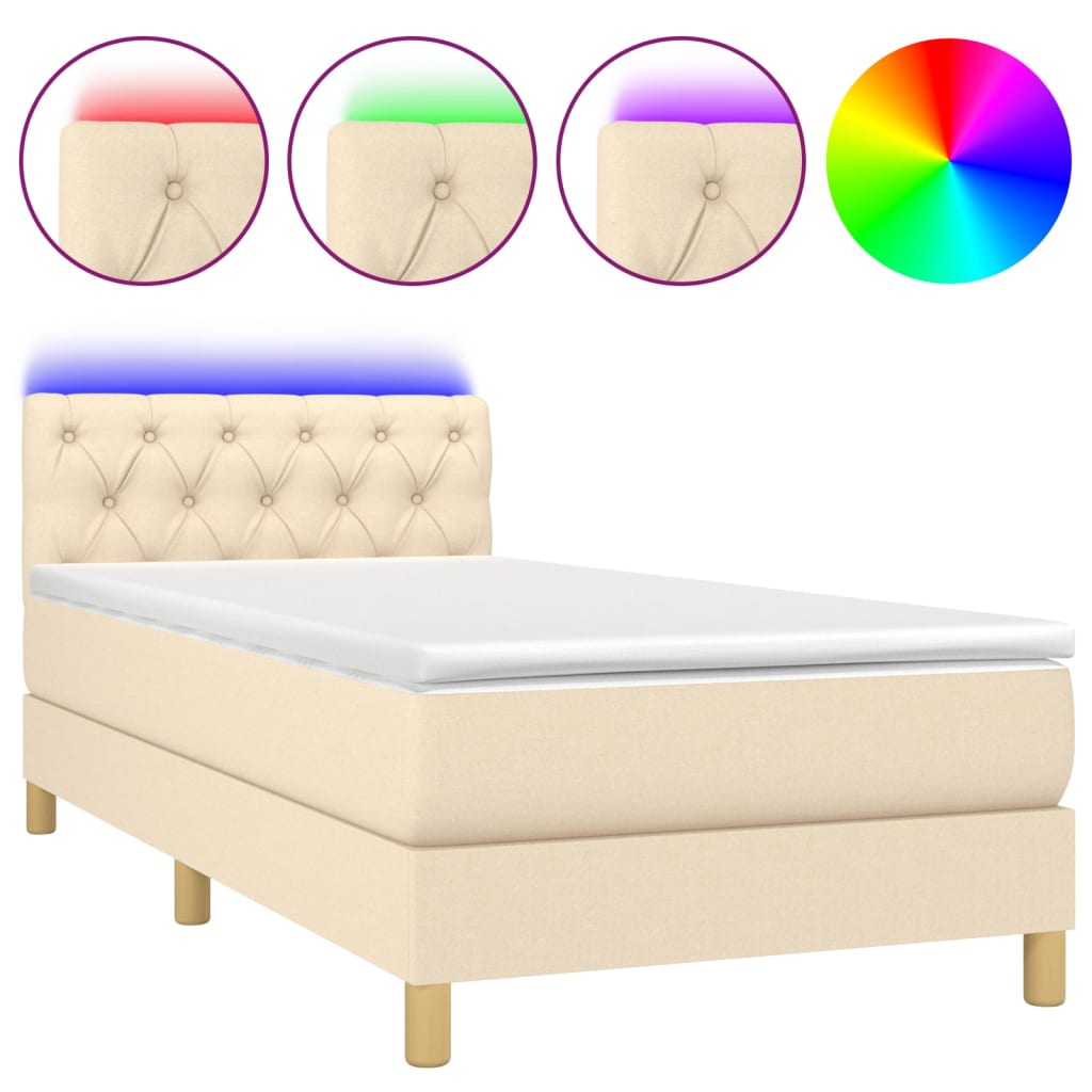 Boxspring met matras en LED stof crèmekleurig 80x200 cm is nu te koop bij PeponiXL, paradijselijk wonen!