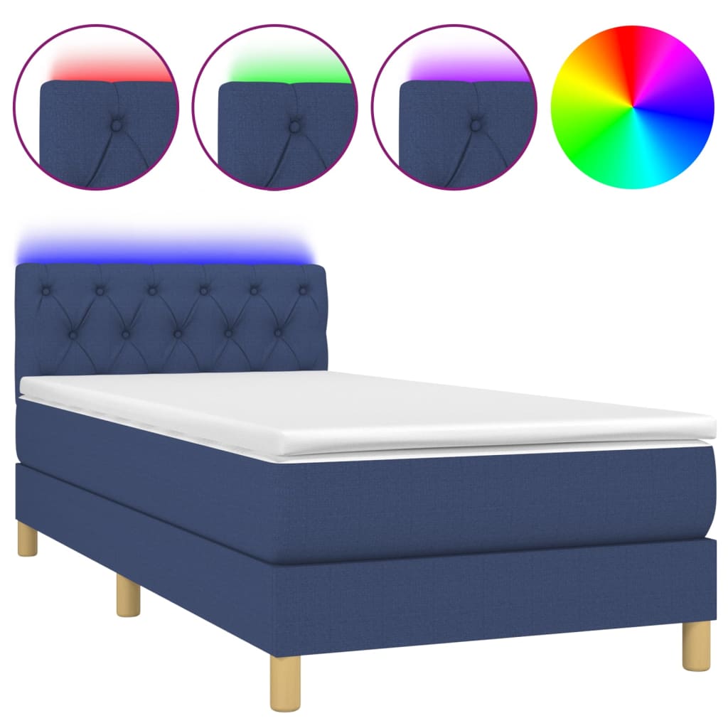 Boxspring met matras en LED stof blauw 80x200 cm is nu te koop bij PeponiXL, paradijselijk wonen!