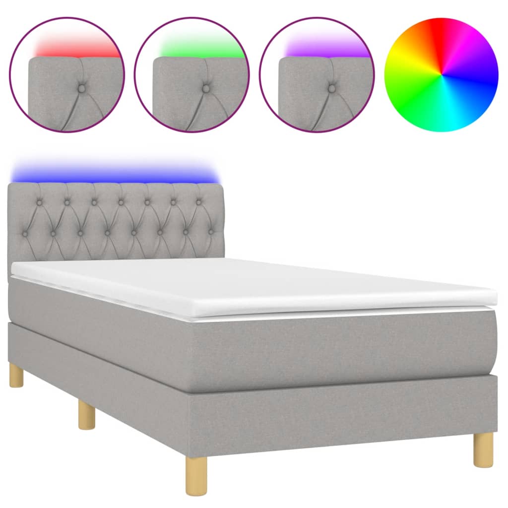 Boxspring met matras en LED stof lichtgrijs 90x200 cm is nu te koop bij PeponiXL, paradijselijk wonen!
