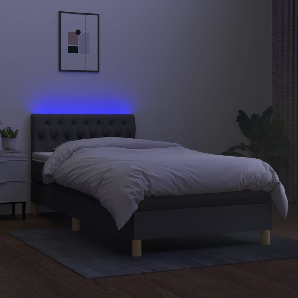 Boxspring met matras en LED stof donkergrijs 90x200 cm is nu te koop bij PeponiXL, paradijselijk wonen!