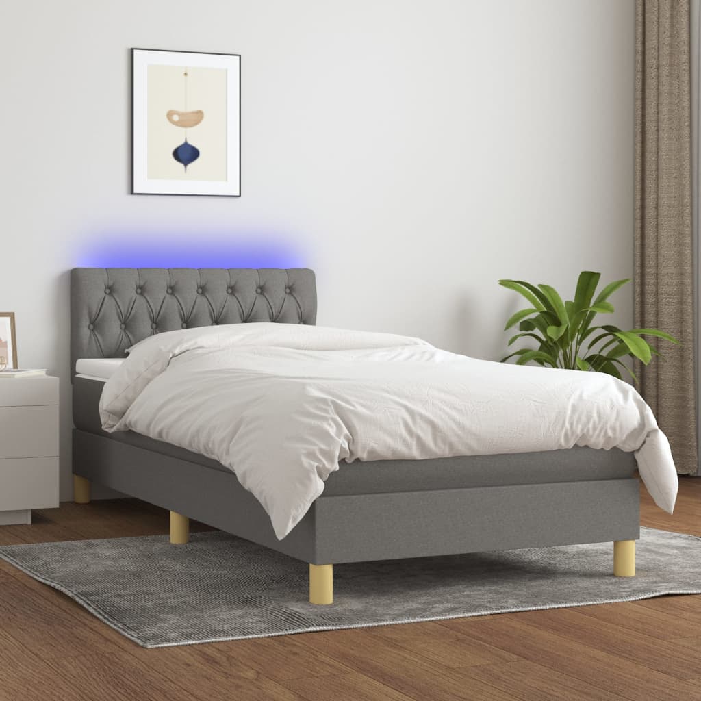 Boxspring met matras en LED stof donkergrijs 90x200 cm is nu te koop bij PeponiXL, paradijselijk wonen!