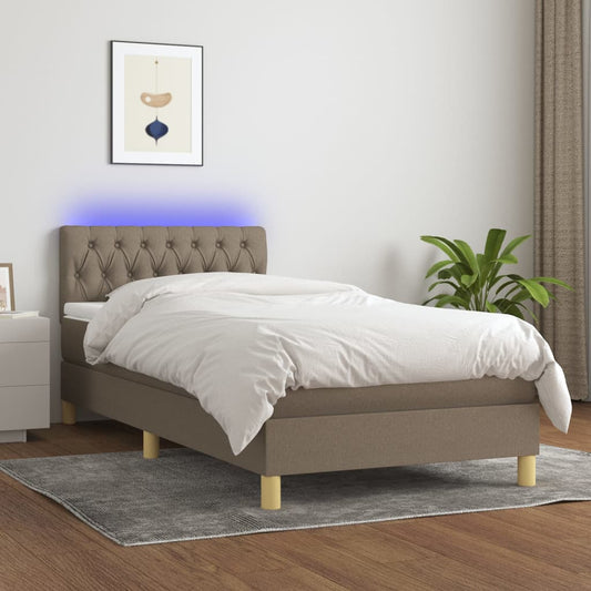 Boxspring met matras en LED stof taupe 80x200 cm is nu te koop bij PeponiXL, paradijselijk wonen!