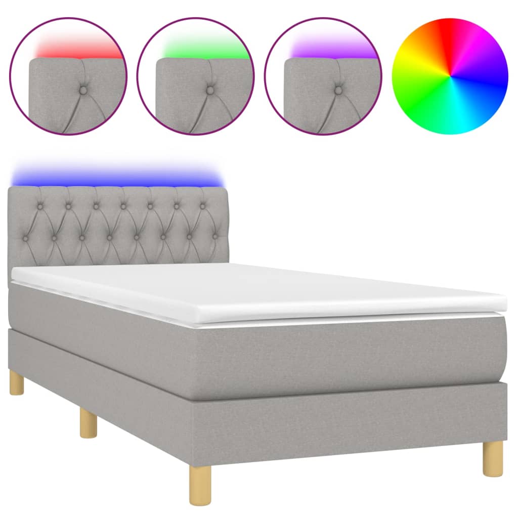 Boxspring met matras en LED stof lichtgrijs 100x200 cm is nu te koop bij PeponiXL, paradijselijk wonen!