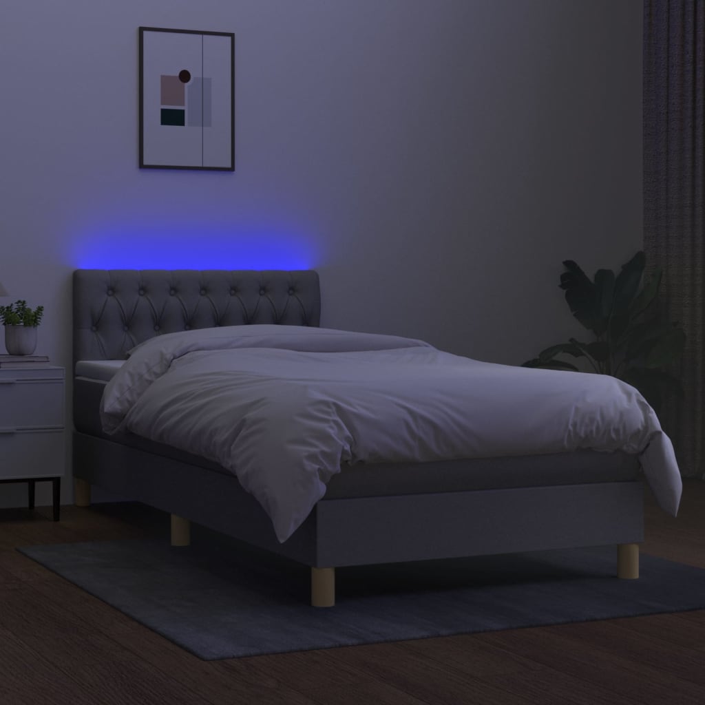 Boxspring met matras en LED stof lichtgrijs 100x200 cm is nu te koop bij PeponiXL, paradijselijk wonen!