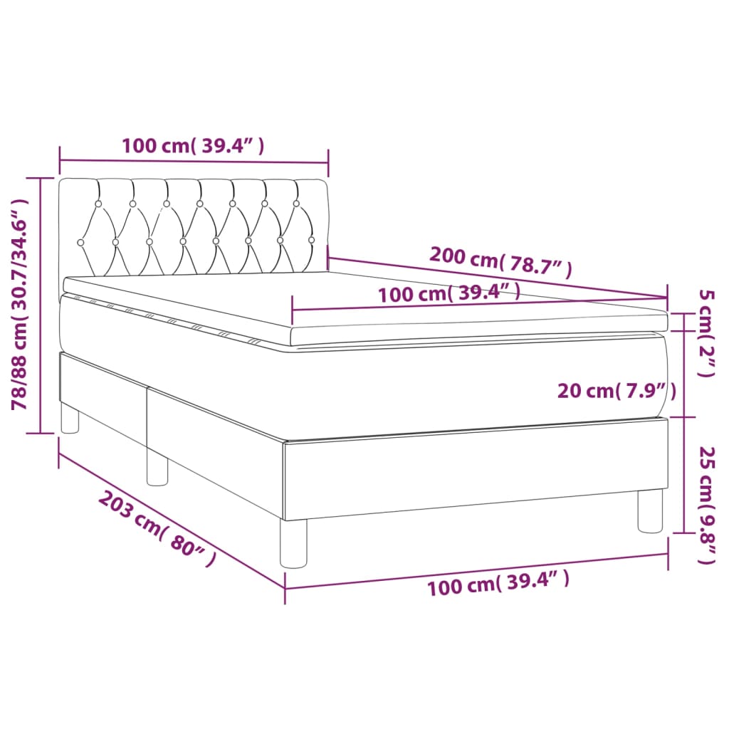 Boxspring met matras en LED stof lichtgrijs 100x200 cm is nu te koop bij PeponiXL, paradijselijk wonen!