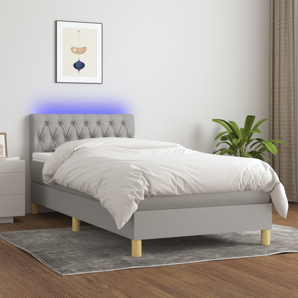 Boxspring met matras en LED stof lichtgrijs 100x200 cm is nu te koop bij PeponiXL, paradijselijk wonen!