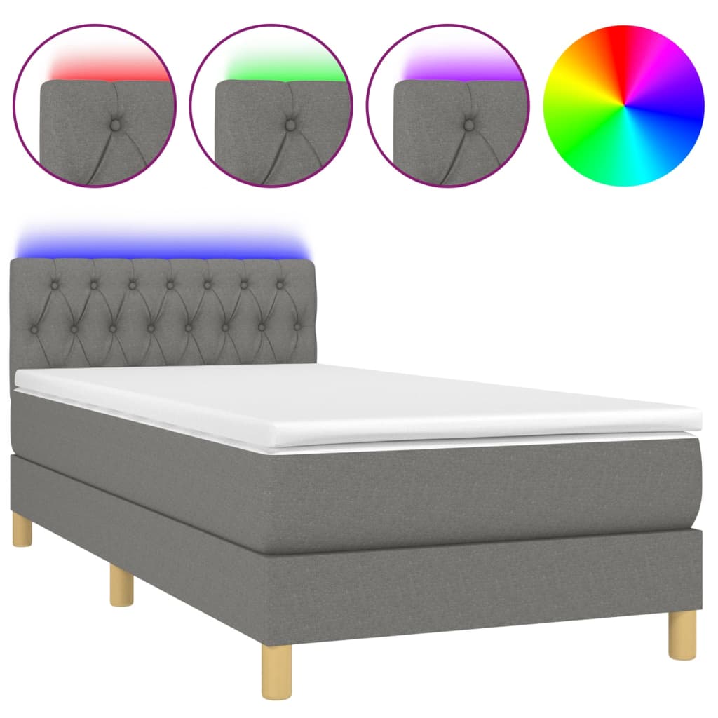 Boxspring met matras en LED stof donkergrijs 100x200 cm is nu te koop bij PeponiXL, paradijselijk wonen!