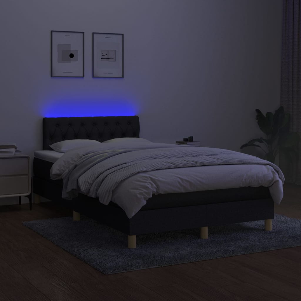 Boxspring met matras en LED stof zwart 120x200 cm is nu te koop bij PeponiXL, paradijselijk wonen!