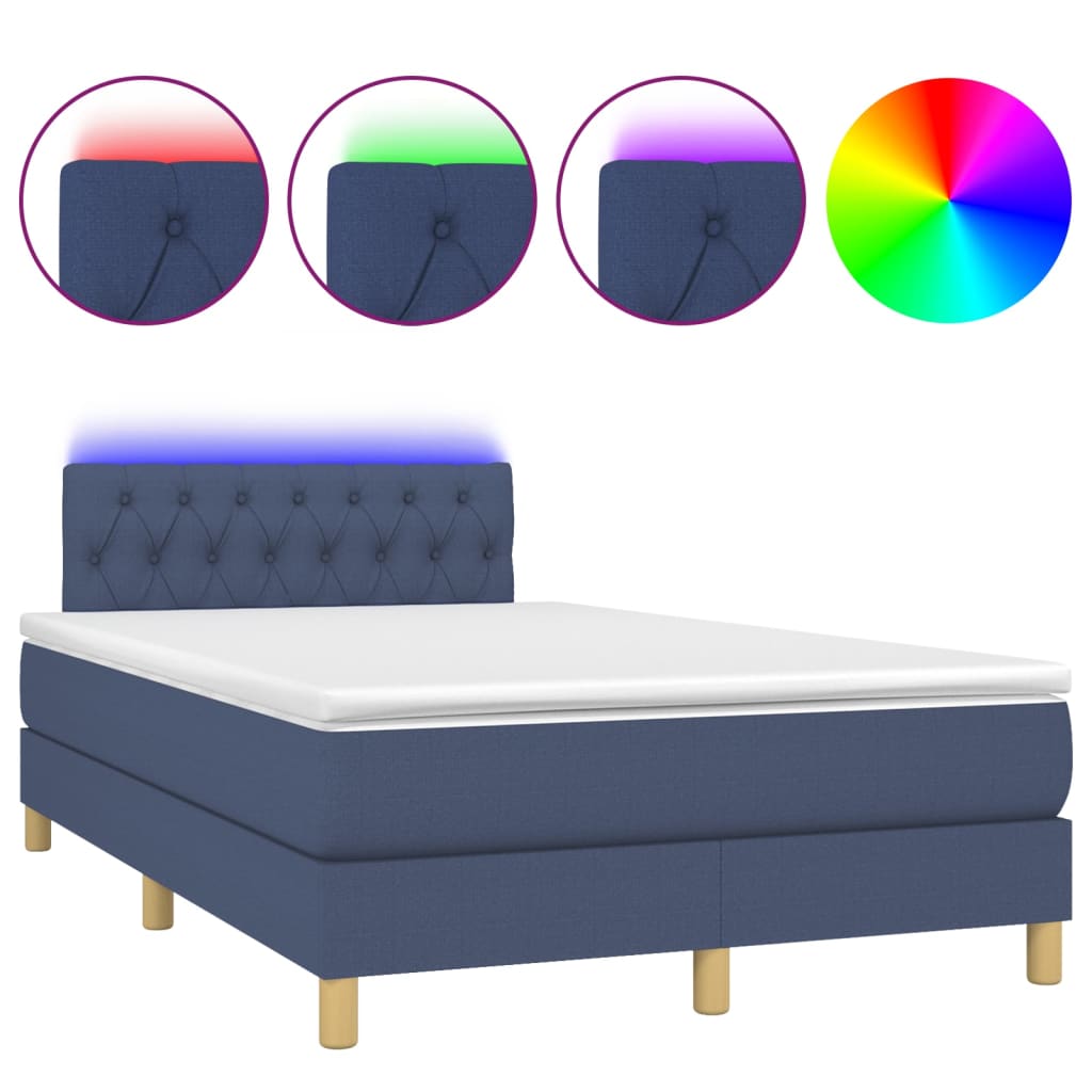 Boxspring met matras en LED stof blauw 120x200 cm is nu te koop bij PeponiXL, paradijselijk wonen!