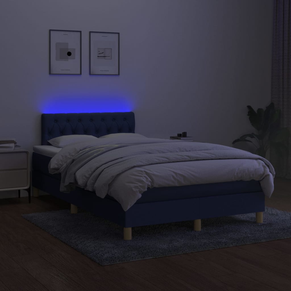 Boxspring met matras en LED stof blauw 120x200 cm is nu te koop bij PeponiXL, paradijselijk wonen!