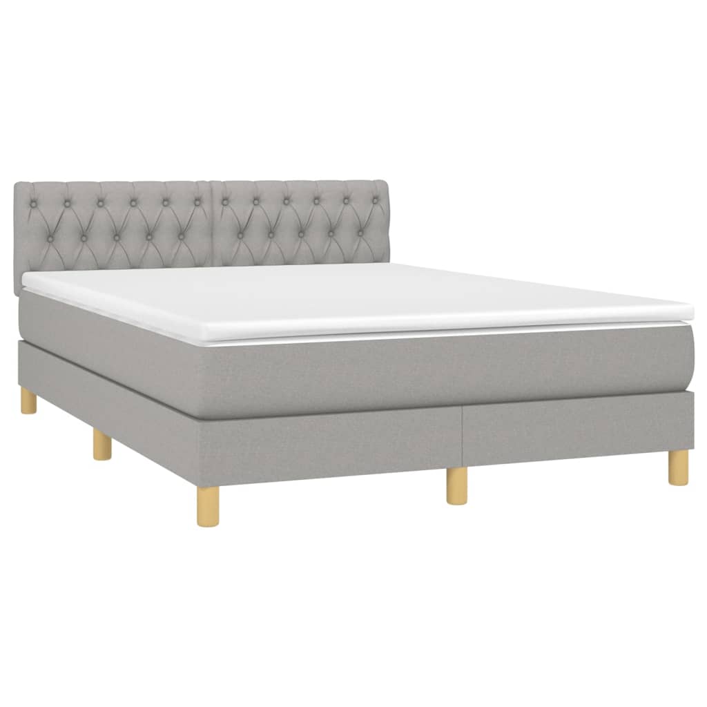 Boxspring met matras en LED stof lichtgrijs 140x200 cm is nu te koop bij PeponiXL, paradijselijk wonen!