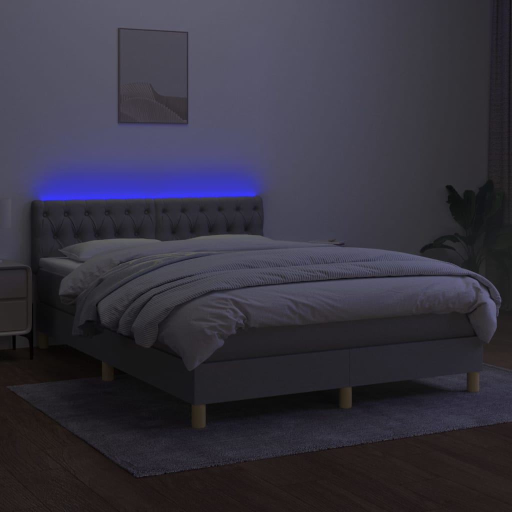 Boxspring met matras en LED stof lichtgrijs 140x200 cm is nu te koop bij PeponiXL, paradijselijk wonen!